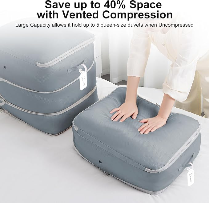 Comforter Storage Bag - Large Capacity Blanket Storage Bags 3-Layer Ultra Space Saving Self Compression Organizer, Washable Compression Bags for Storage Comforter Blanket, 4-Pack, Grey - Image 3