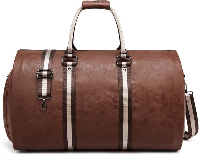 Leather Garment Bags for Travel, Convertible Carry on Garment Duffel Bag for Men, 2 in 1 Waterproof Foldable Travel Suit Bag with Shoulder Strap Weekender Bag with Shoe Pouch by SSWEISIKER