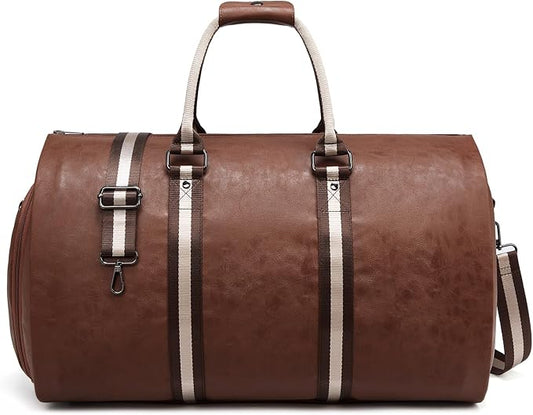 Leather Garment Bags for Travel, Convertible Carry on Garment Duffel Bag for Men, 2 in 1 Waterproof Foldable Travel Suit Bag with Shoulder Strap Weekender Bag with Shoe Pouch by SSWEISIKER