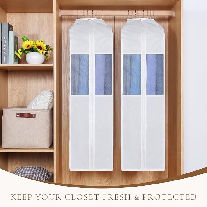 Univivi Premium Cotton Garment Bags for Hanging Clothes, 32 Inch Washable Suit Bags for Closet Storage with Extra Large 10" Gusset & Clear Window - Perfect for Shirts, Short Skirt - 4 Pack - Image 3