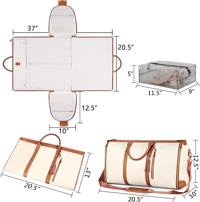 Ytonet Garment Bags for Travel, Convertible Carry on Garment Bag Large Duffle Bags for Women, 2 in 1 Hanging Suitcase Suit Water Resistant Duffel Travel Bags with Shoe Pouch, Beige - Image 4