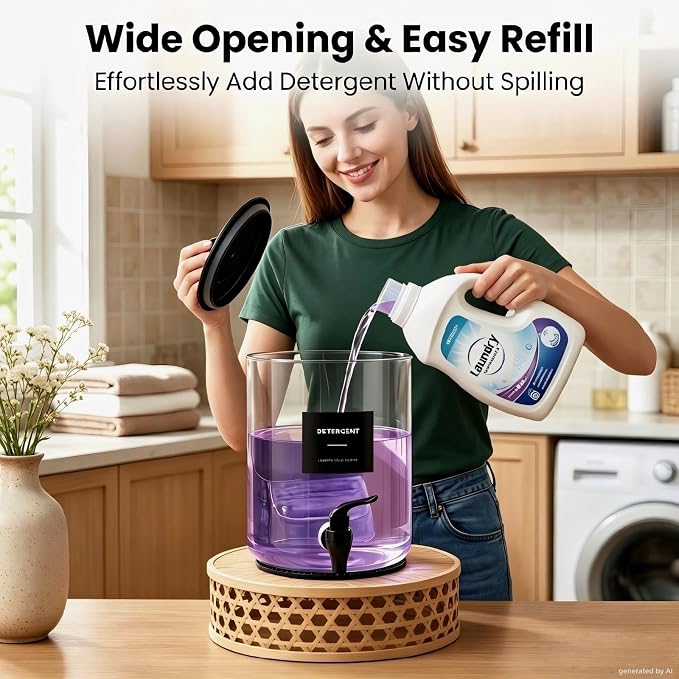 Glass Laundry Detergent Dispenser,1 Gallon Large Liquid Soap,2 Pack(Black) | Complete borosilicate jars set with leakproof spigots, protective silicone mats, minimalist labels, and dosing cups. - Image 6