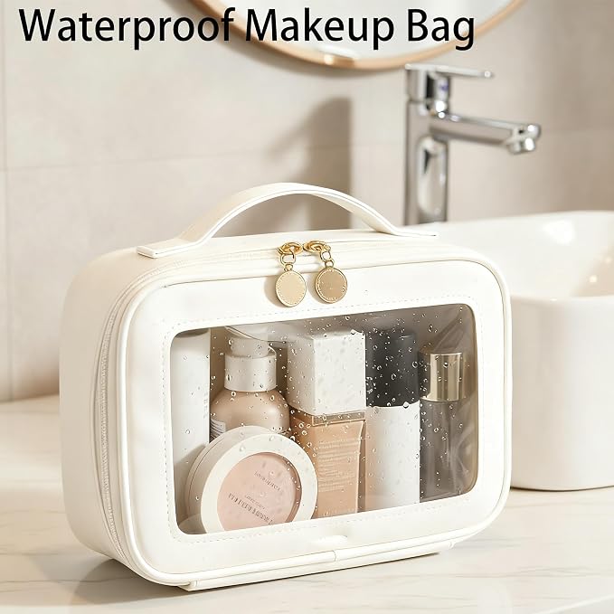2 Complete Sets of 3-Size Makeup Bags | Premium Transparent & Waterproof Cosmetic Organizer Storage Bag | Travel Toiletry & Skincare Storage Set (White, L+M+S) - Image 5