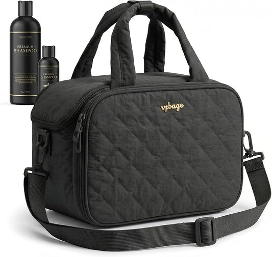 VPBAGE Large Quilted Toiletry Bag for Women, Puffy Travel Makeup Organizer with Removable Divider & Shoulder Strap, Waterproof Standing Cosmetic Case for Full-Size Toiletries, Gym, Vacation by VpbageGear