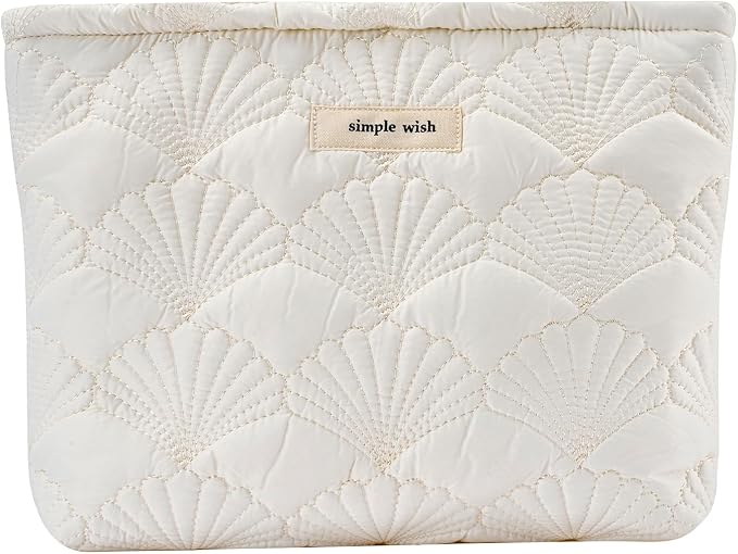 RSRSLEII Quilted Cotton Coquette Makeup bag, Coastal Granddaughter Aesthetic Cosmetic Bag, Cute Seashell Portable Travel Toiletry Pouch (01White) by RSRSLEII