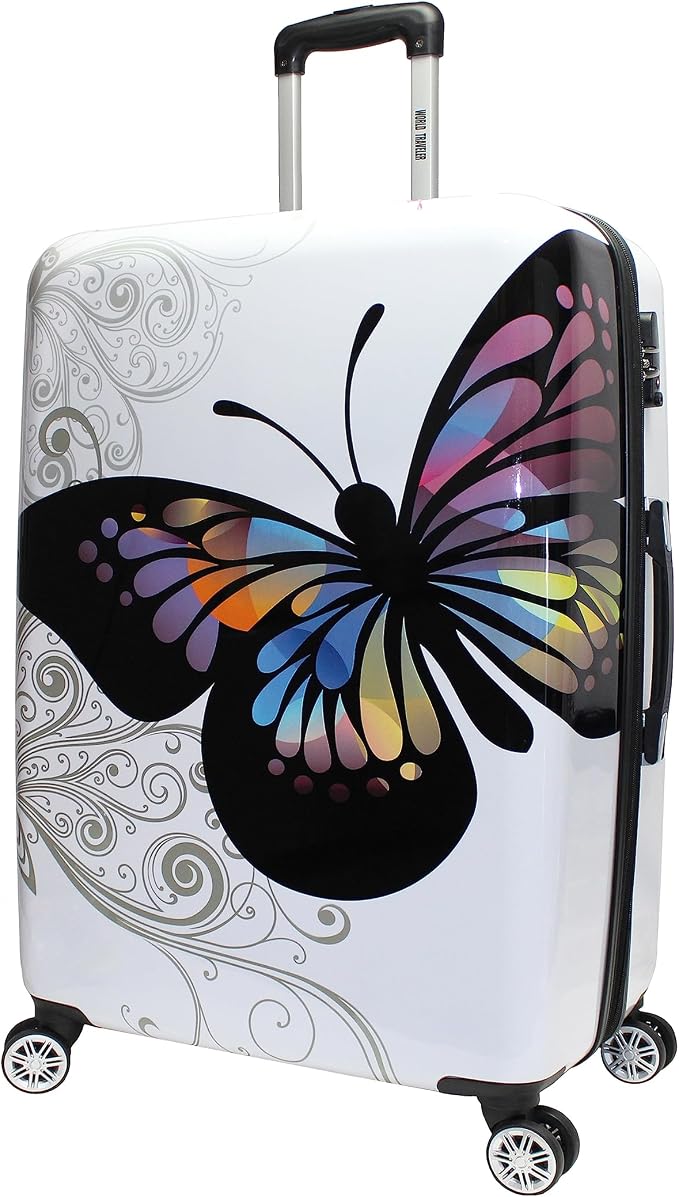 World Traveler Butterfly 24-Inch Polycarbonate Hardside Expandable Spinner Luggage with Enhanced Wheel System by WorldTraveler