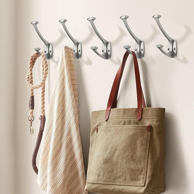 10 Pack Brushed Satin Nickel Hooks Decorative Heavy Duty Solid Large Coat Hooks for Towel Hanging Coats Robe Wall Mounted Towel Bags Door Back Bathroom Wall Hook. - Image 5