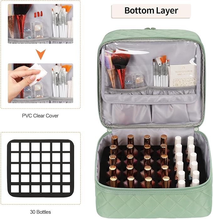 Ethereal Nail Polish Organizer Case Holds 30+ Bottles (15ml/0.5 fl.oz) Nail Lamp, Gel Polish Travel Case Bag for Nail Suppiles, Gift for Manicurist, Girls - Image 3