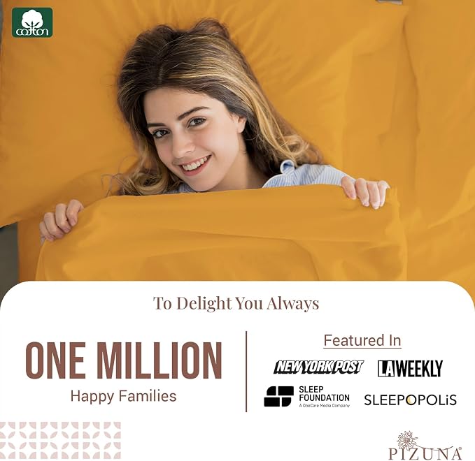 Pizuna Pure 100% Cotton Flat Sheets Only Full Honey Gold (1 PC), Luxurious 400 Thread Count Long Staple Cotton Sateen with 4" Hem (Combed Full Flat Sheet Only Cotton) - Image 2