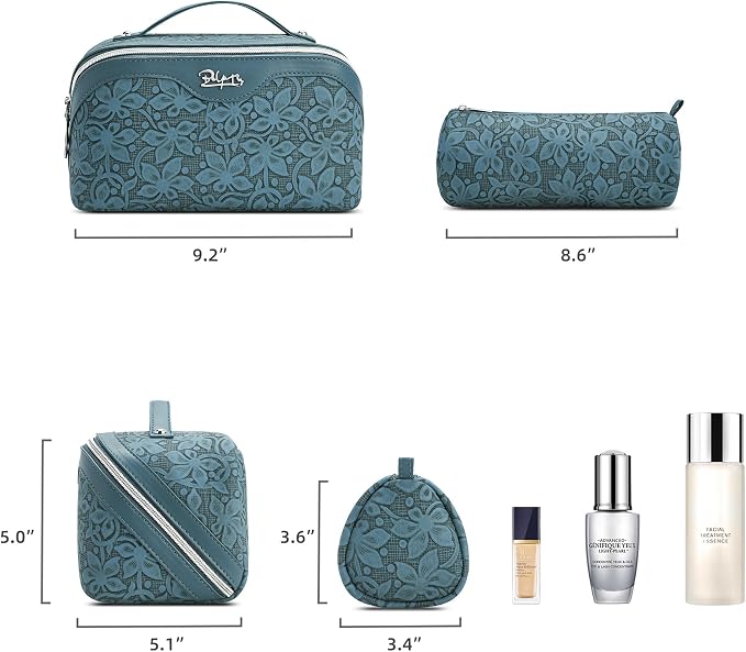 BOYATU Travel Makeup Bag Cosmetic Bags for Women: Large Capacity 3 Pcs Set Make up Bag with Compartments - Waterproof Vegan Leather Toiletry Organizer Bags with Handle (Z-63Blue) - Image 5