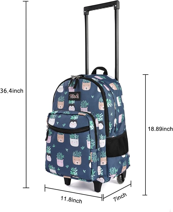 Tilami Rolling Backpack 18 inch Double Handle with Lunch Bag Wheeled Kids Backpack for Girls and Boys, Plants Blue - Image 6