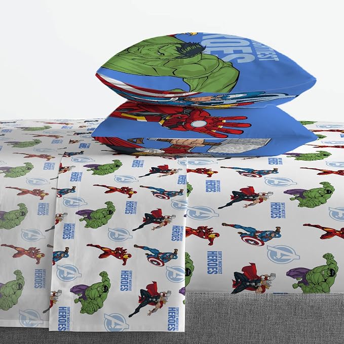 Jay Franco Kids Sheet Set with Fitted, Flat Sheets & Pillow Cover - Ultra-Soft Bedding with Pillowcase for Room Decor, White - Avengers, 4 Piece Full - Image 6
