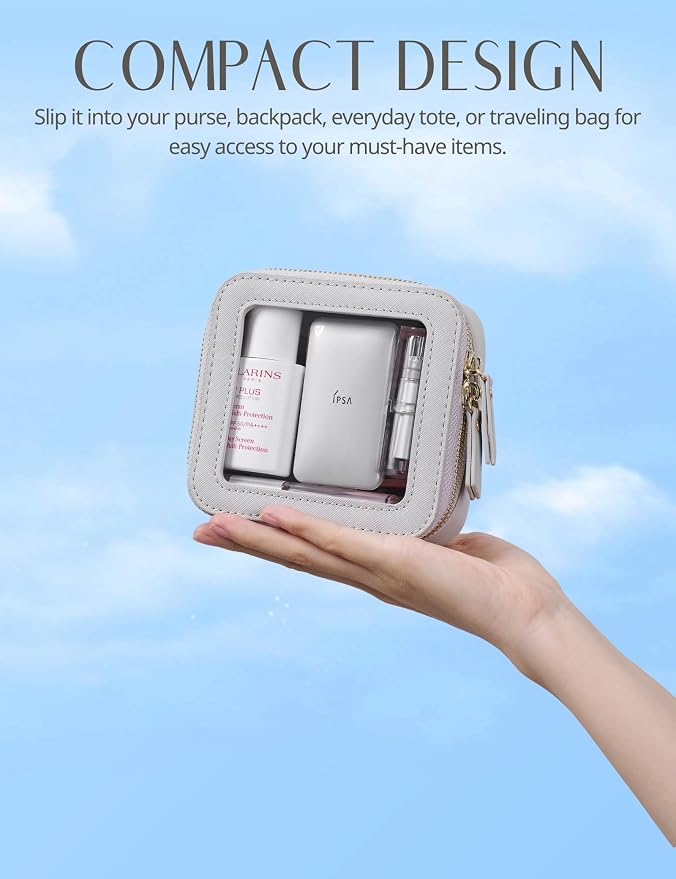 Popvibe Clear Makeup Case Toiletry Bag Travel Medium Clear Cosmetic Bag with Zipper, Make Up Bag Organizer Traveling TSA Approved Transparent Bag Car for Essentials, Mini & Medium, Beige Grey - Image 8