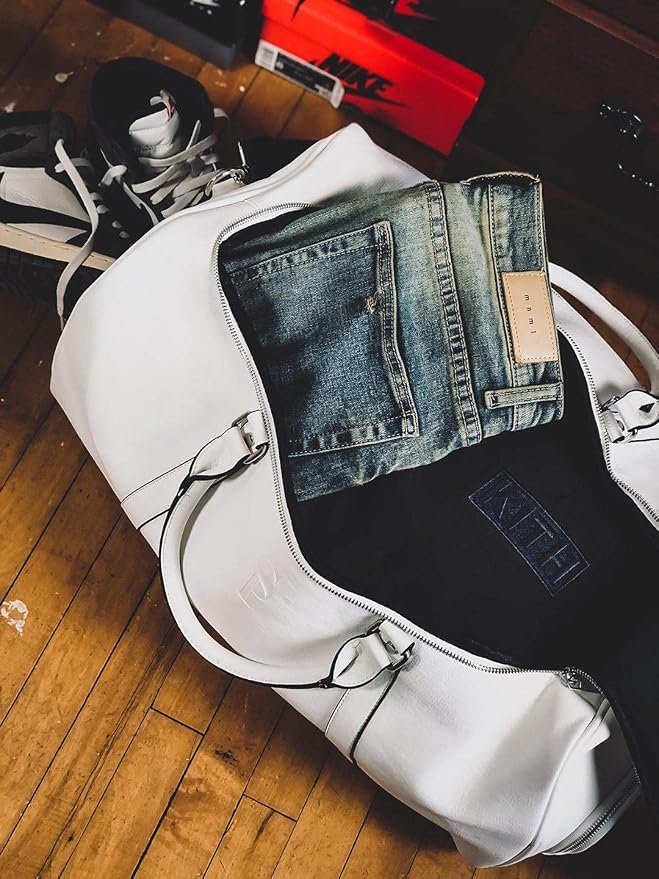 Sole Premise Leather Sneaker Bag Duffle Travel Shoe Bag (White) - Image 4