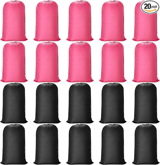 Nuogo 20 Pcs Laundry Bag Washable Travel Laundry Bags with Drawstring Lock Closure Large Heavy Duty for Camping Tent Blankets Dirty Clothes Yarn Fabric Storage, 38 x 24 Inches(Black, Pink) by Nuogo