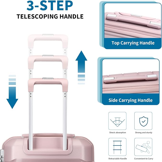 Somago 20" Carry On Luggage and 14" Mini Cosmetic Cases Travel Set Lightweight Polypropylene Suitcase with TSA Lock YKK Zipper Hardside Luggage with Spinner Wheels (2 Piece Set, Nude Pink) - Image 8