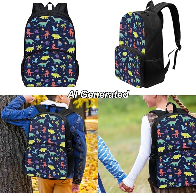 Dinosaur Boys Bookbag Kids Backpack for Boys Elementary Kindergarten Preschool School Bag Set with Lunch Box and Pencil Case, 3Pcs - Image 2