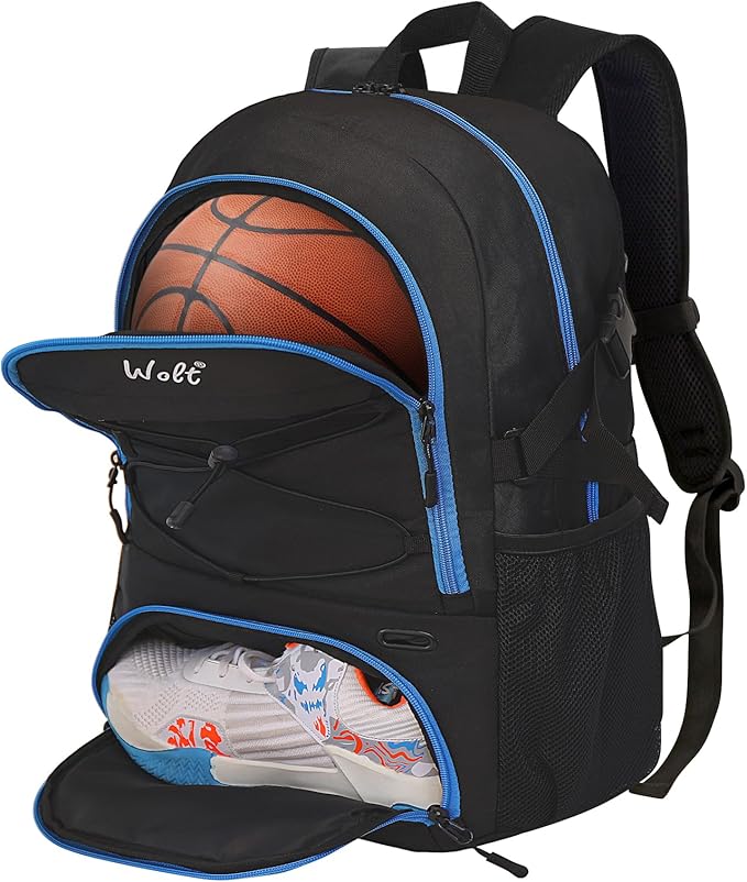 WOLT Basketball Backpack Large Sports Bag with Separate Ball Holder & Shoes Compartment, Best for Basketball, Soccer,Gym by WOLT