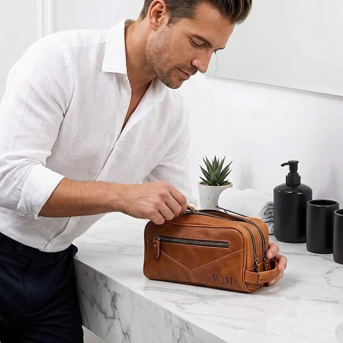 HomeWetBar Personalized Leather Toiletry Bag for Men, With with Waterproof Compartments, Custom Shaving, Travel Dopp Kit, Grandpa, Dad, Husband, Father, Him, Boyfriend - Image 5