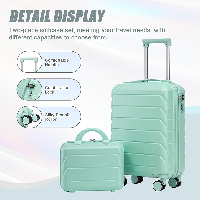 Hardshell Luggage, Lightweight ABS Suitcase with Spinner Wheels, 20/14 Inch - Image 2