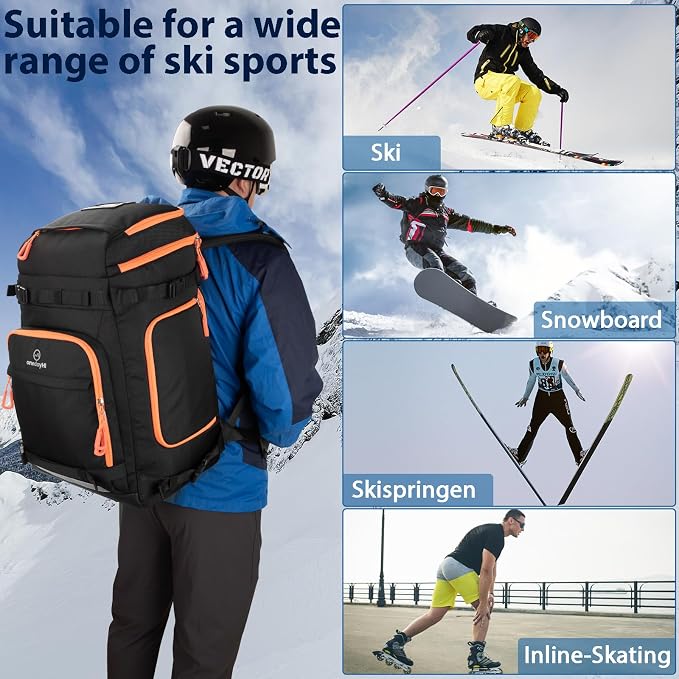 Ski Boot Bag, 70L Snowboard Boot Backpack, Waterproof Ski Boot Bag Backpack, Ski & Snowboard Boots Travel Backpack for Ski Helmets, Goggles, Gloves, Apparel & Accessories for Adults & Youth - Image 7