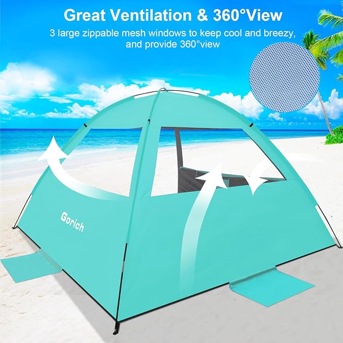 Gorich Beach Tent Sun Shelter for 3/4/6/8/10 Person with UPF 50＋ UV Protection, Lightweight & Easy Setup Beach Shade Canopy, Portable Beach Shade Tent Beach Cabana - Image 4