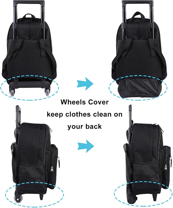 Tilami Rolling Backpack 18 inch Double Handle with Lunch Bag Wheeled Kids Backpack for Girls and Boys, Black - Image 4