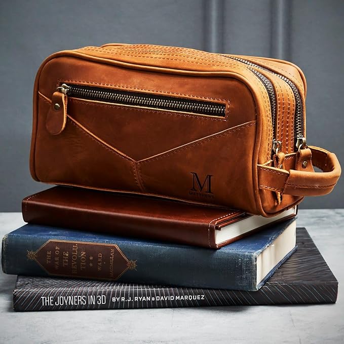 HomeWetBar Personalized Leather Toiletry Bag for Men, With with Waterproof Compartments, Custom Shaving, Travel Dopp Kit, Grandpa, Dad, Husband, Father, Him, Boyfriend - Image 4