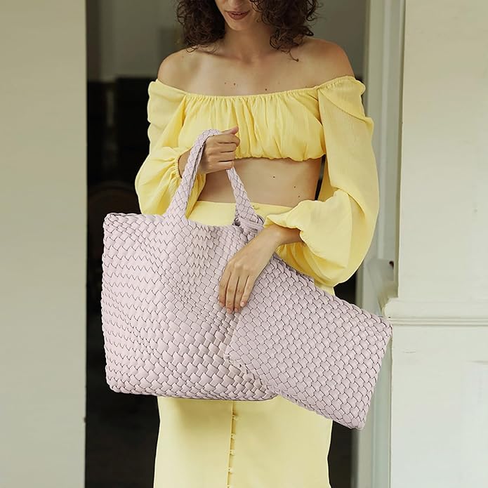 JINMANXUE Fashion Woven Bag Shopper Bag Travel Handbags and Purses Women Tote Bag Large Capacity Shoulder Bags - Image 2