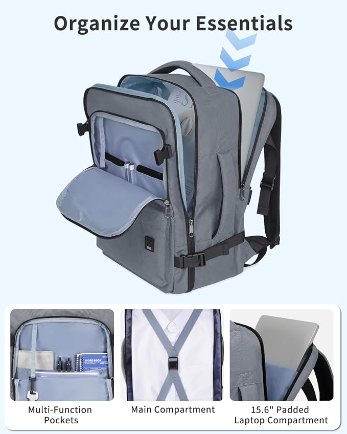 WANDF Travel Backpack For Spirit Airlines Personal Item Bag 18x14x8 with Wet Pocket, 17 Inch Laptop Backpack for Men Women | Frontier Airline Underseat Fit, Fits 17" Laptop, 180°Opening, Travel Backpack - Image 5