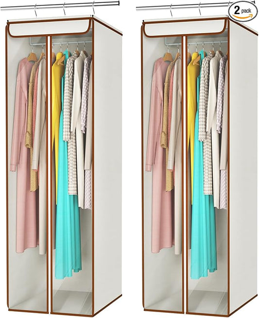 Univivi Garment Bags for Hanging Clothes, Large Clothes Storage Bags Closet Organizer with Clear Window, Premium Hanging Garment Storage Bag for Suits, Coats, Dresses, 54", 2 Pack (Beige) by Univivi