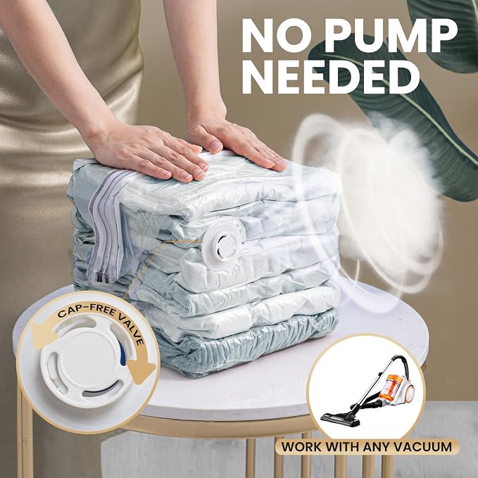 TAILI 6 Pack Vacuum Storage Bags, Cube Space Saver Bags Combo (3 Jumbo +3 Medium), Vacuum Seal Bags for Bedding, Clothing, Comforters, Blankets, No Pump Compression Cube, 2 Size, Cream - Image 3