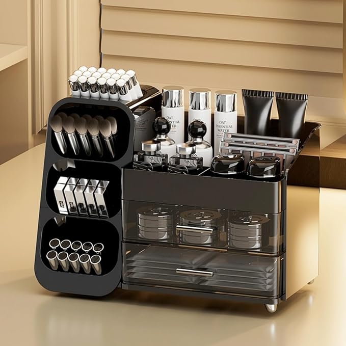 Makeup Organizer with Drawers, Large Capacity Countertop Organizers for Vanity,Bathroom and Bedroom Desk Cosmetics Organizer,Easy To Storage Skincare,Brushes,Lotions,Lipstick (Black) - Image 2