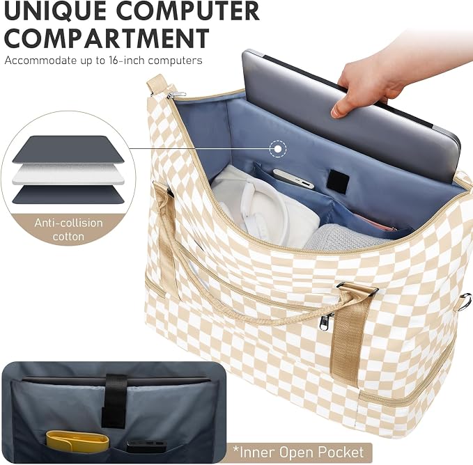 WOOMADA Weekender Overnight Bag for Women, Carry on Shoulder Travel Duffel with Shoes Compartment,Gym Bag with Toiletry Bag - Image 3