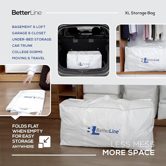 Extra Large Storage Bag - Heavy Duty 45x22x16 Inches Huge Tote Duffel with Max Load of 100 lbs. (45kg) - Tear-resistant & Water-resistant Polypropylene Woven Cloth, With Zippers - Image 3