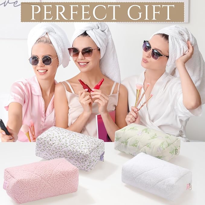 Paterr 10 Pcs Quilted Makeup Bag Bulk Cotton Floral Cosmetic Bag Women Girls Bridesmaid Gifts Cute Makeup Pouch Coquette Aesthetic Travel Toiletry Organizer(Purple Floral,7.87 x 4.72 x 3.15 Inches) - Image 6