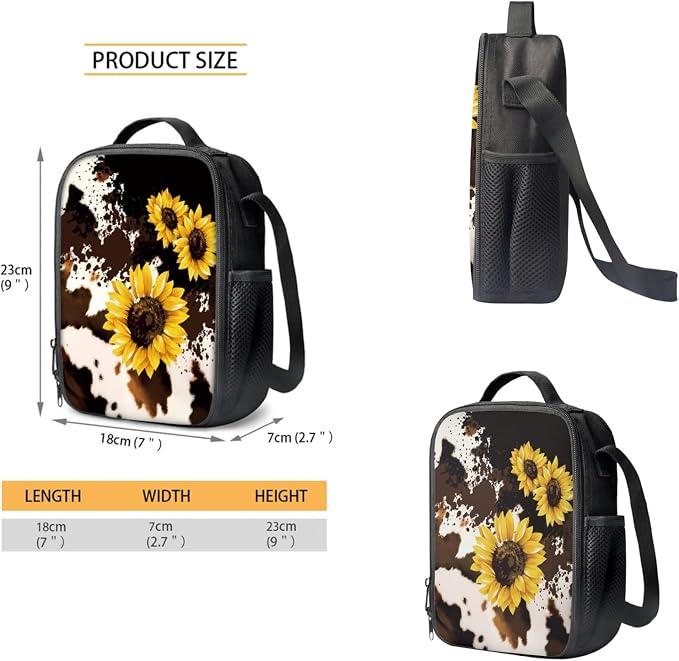 Coloranimal Cow Sunflower 3Pcs Backpack Set School Bag for Children Boys Girls Bookbag+Mini Lunch Food Container Box Bag Pencil Case Back to School Gifts - Image 3