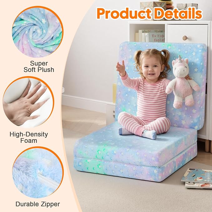 MeMoreCool Glow Star Kids Trifold Floor Mattress Futon, 57x22 Inch Colorful | Glow star trifold futon for classroom flexible seating, reading and camping - Image 4