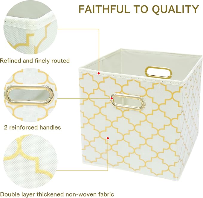 Fabric Cloth Storage Bins,Fabric Cube Organizer with Dual Handles Foldable Cube Storage Baskets for Home Bedroom Storage,Set of 3,(Creamy-White Gold) - Image 7