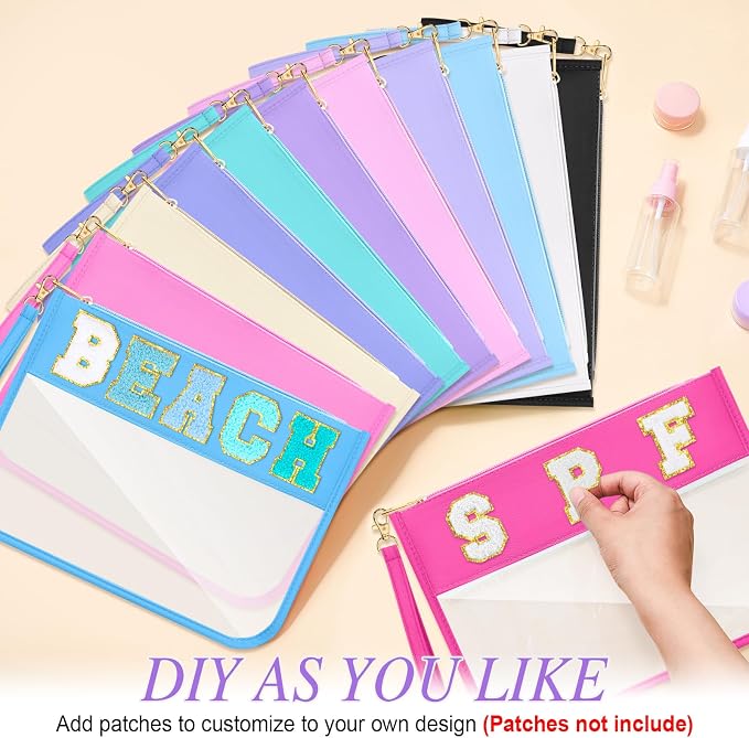 Sweetude 24 Pcs Clear Makeup Bags with Wristlet Pouch DIY Chenille Letter Bag Bulk Waterproof Toiletry Flat Preppy Nylon Clear Zipper Pouches Snack Organizer for Women(Vibrant Color) - Image 3