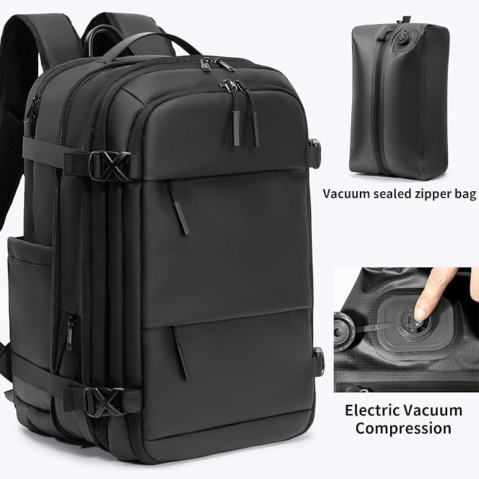 Vacuum laptop bag Compression Backpack Expandable, TSA-Approved Carry-On Water-Resistant Design for Travel with air pump (Built in pump, Large) - Image 2