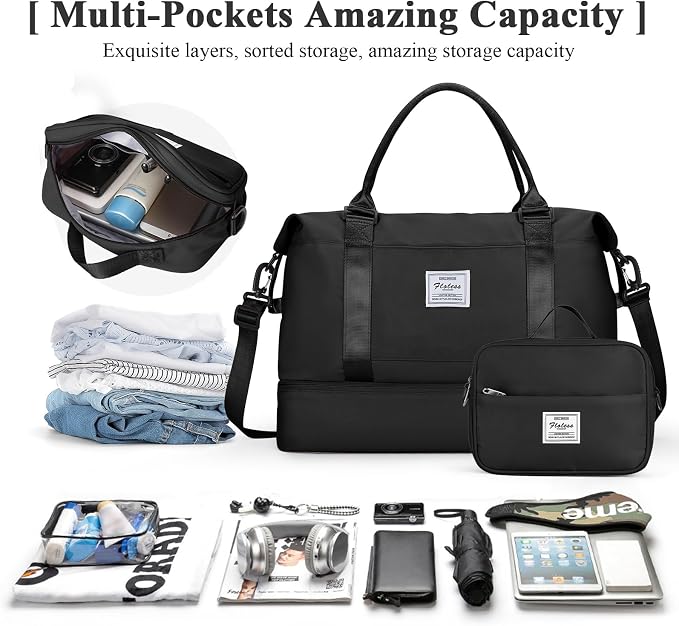 Travel Duffel Bag with Shoes Compartment,Weekender Bags for Women Travel | Overnight Carry-On Bag with Toiletry Bag, For Spirit Airlines 18x14x8 Personal Item Bag - Image 2
