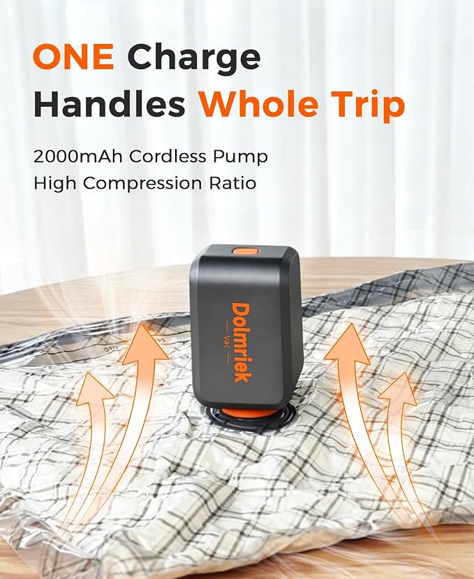 18pcs Vacuum Seal Bags for Clothing Travel, Cordless Pump, Carry-on Size Compression Packing Bags, 4000Pa Suction & 2000mAh Battery, Vacuum Storage Bags for Clothes, Luggage, Suitcase, Space Saver - Image 4