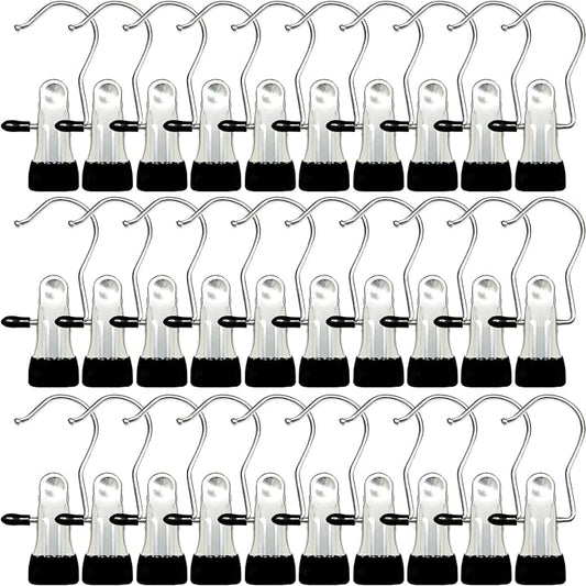 Boot Hangers for Closet, 30 Pack Hanging Clips Hook Clothes Pins for Laundry, Hanger Clips Towel Clips Boot Organizer for Home and Travel, Clothespins Clip Hangers for Pants Hats Socks Gloves by Sylroal