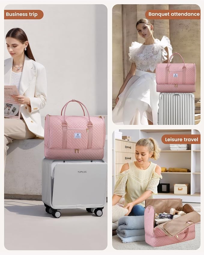 LOVEVOOK Convertible Garment Bag for Travel with Shoe Pouch, Carry On Garment Duffel Bag with Toiletry Bag, 2 in 1 Hanging Suitcase Suit Bag, Weekender Bag for Women Travel, Wedding, Pink - Image 3