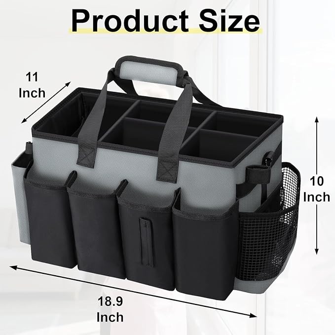 Wearable Large Cleaning Caddy Bag for Housekeeper, Clean Supply Organizer with Adjustable Shoulder, Waist & Handle Straps, Detailing Bag for Kitchen Supplies (Black&Gray) - Image 2