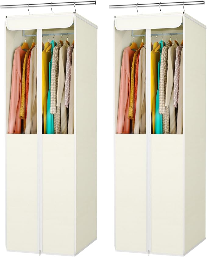 Univivi Garment Bags for Hanging Clothes, 2 Pack Large Clothes Storage Bags Closet Organizer with Clear Window, Premium Hanging Garment Storage Bag for Suits, Coats, Dresses, 54" (Beige) by Univivi