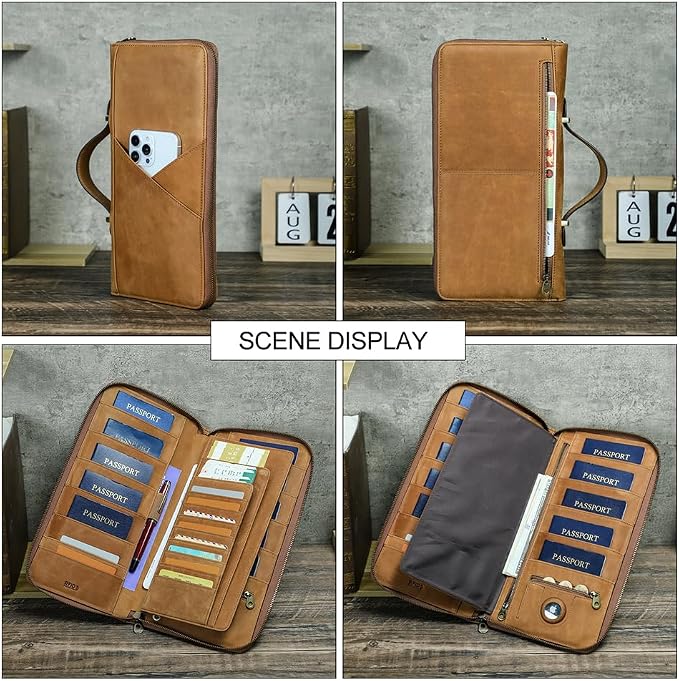 CONTACTS Family Passport Holder for 10 Full Grain Leather Passport Holder Compatible with Airtag Family Travel Document Organizer Multiple Passport Wallet with Rfid Blocking (Brown) - Image 7