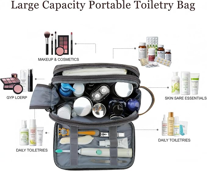 2Pack Men's Toiletry Bags Pu,Travel Toiletry Organizer, Waterproof Shaving Kit Pouch For storing daily essentials like toiletries and cosmetics,Black (Canvas Grey) - Image 2