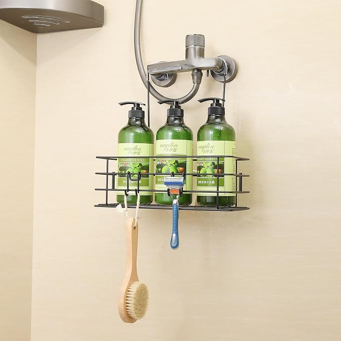 2pcs Single-Layer Shower Caddy Hanging Shower Orangizer Stainless Steel Shower Rack with Hooks Over The Door, Shampoo Basket Storage (Black) - Image 5